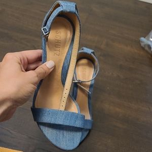 Denim platform heels
